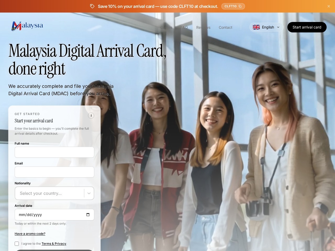 Malaysia Travel Card landing page — Malaysia Digital Arrival Card (MDAC) service